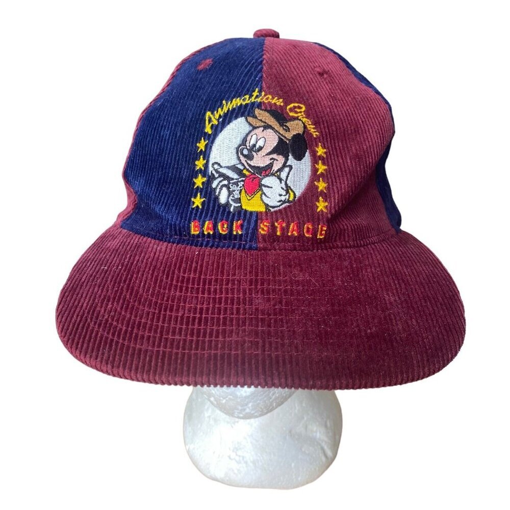 Vtg Disney Disneyland Paris Hat Corduroy Strapback Animation Crew Back Stage